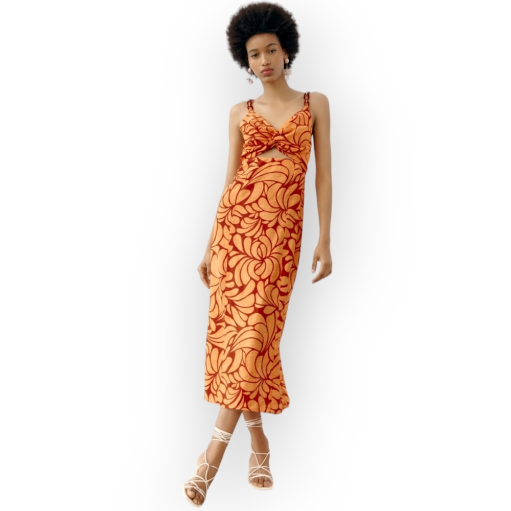 Zara (Bloggers Favorite) Cut Out Chain Strap Print Dress Size Medium